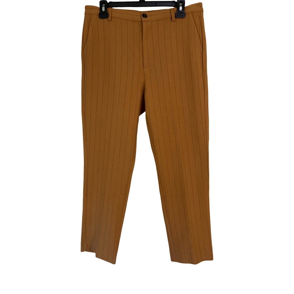 GANNI Moscow Tailor Pinstripe Pants Camel Brown Size M Cropped Trousers